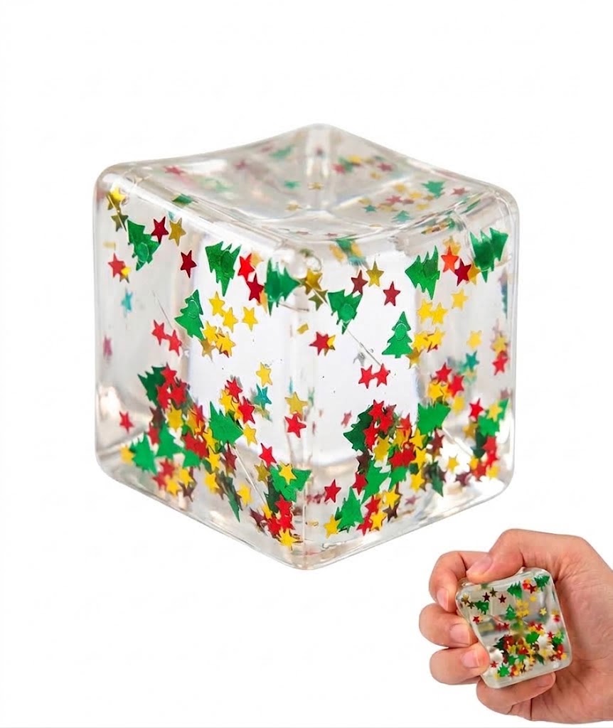 Christmas Glitter Squishy Cube Toy | Festive Squeeze Toy & Desk Decor