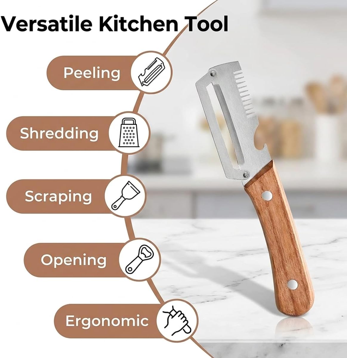 2-in-1 Multi-Functional Vegetable & Fruit Peeler – Stainless Steel Blade with Wooden Handle & Bottle Opener (Pack of 2)