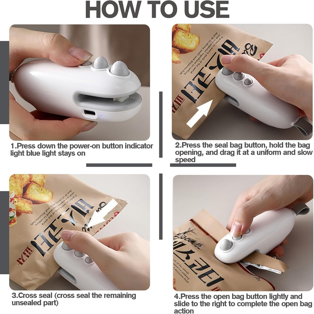 2-in-1 Mini Bag Sealer & Cutter – USB Rechargeable Snack Bag Sealer