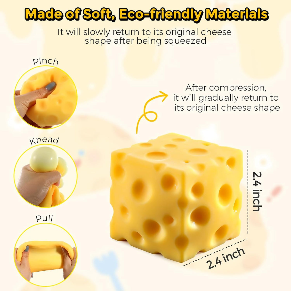 Cheese Squishy Stress Relief Toy | Soft Squeeze Sensory Fidget Toy for Kids & Adults – Slow Rising Stress Ball