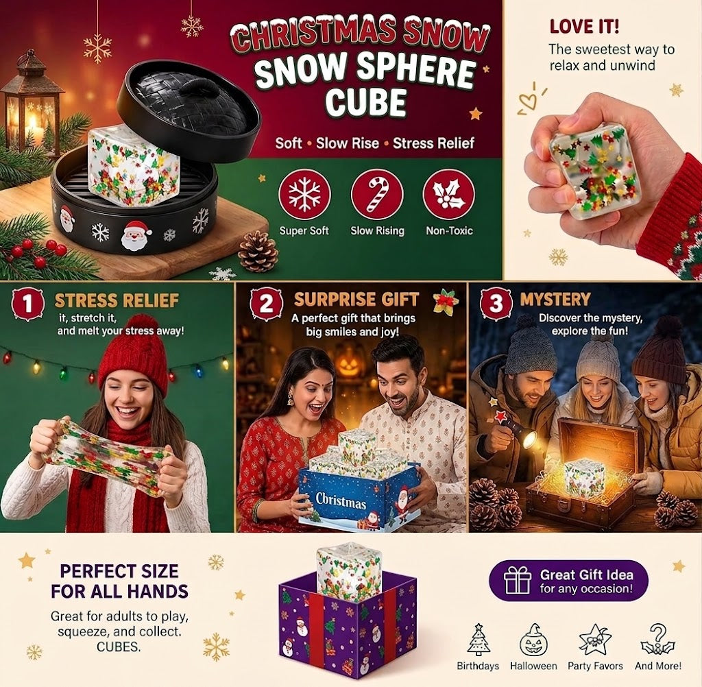 Christmas Glitter Squishy Cube Toy | Festive Squeeze Toy & Desk Decor