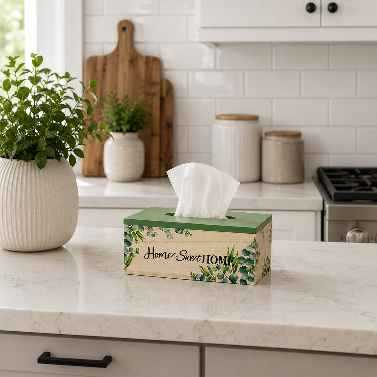 Home Sweet Home" Wooden Tissue Box Holder – Farmhouse Decorative Tissue Dispenser for Bedroom & Living Room