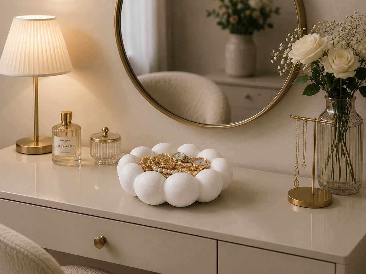 Modern Ceramic Bubble Decorative Tray – Minimalist Jewelry Holder & Desk Organizer (White)