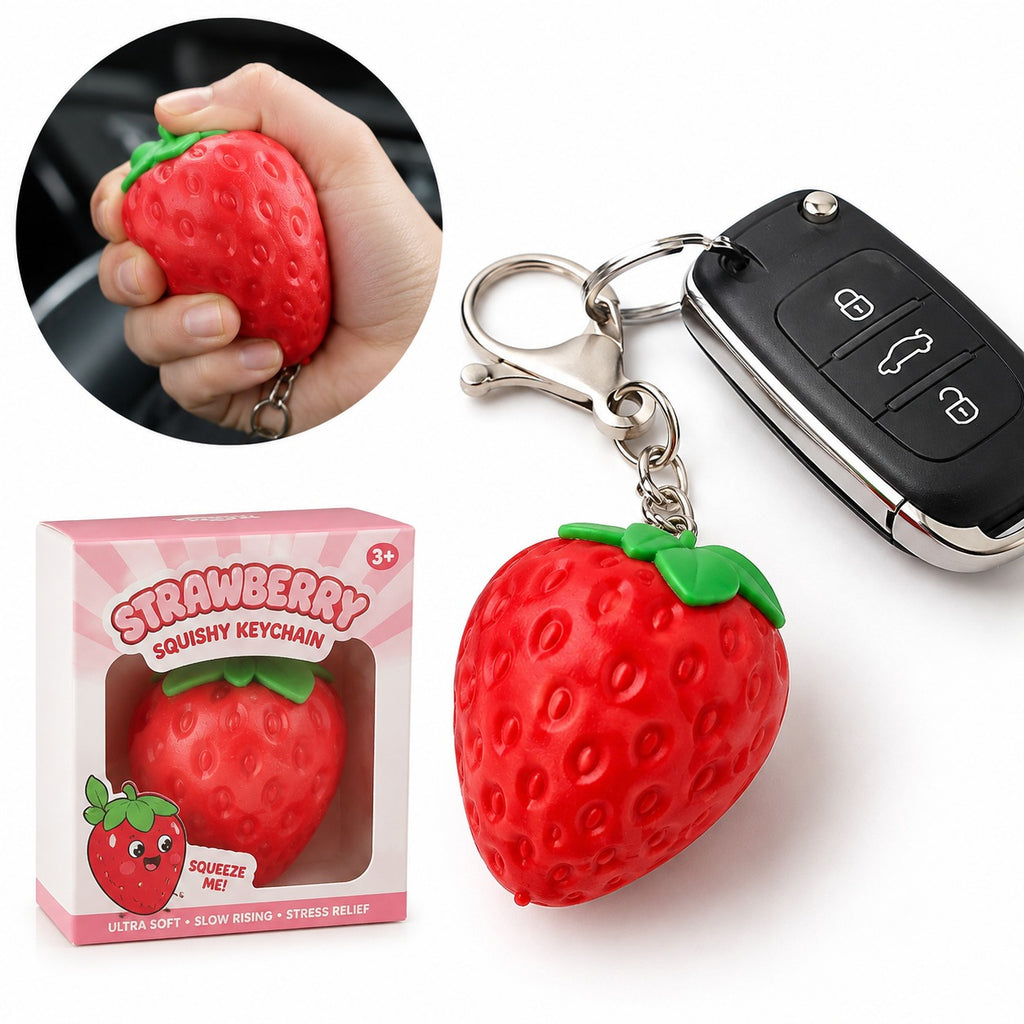 Cute Strawberry Squishy Stress Relief Toy – Soft, Kawaii Squeeze Toy for Kids & Adults – Perfect Desk Deco