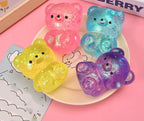 Sparkly Pink Gummy Bear Stress Relief Squeeze Toy – Sensory Fidget Ball with Gold Glitter