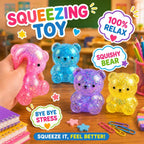 Sparkly Pink Gummy Bear Stress Relief Squeeze Toy – Sensory Fidget Ball with Gold Glitter