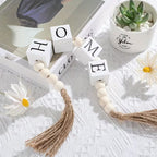 Wooden Bead Garland with Tassels – 27 Inch Family Home Decor Chain for Tabletop, Shelf & Hanging