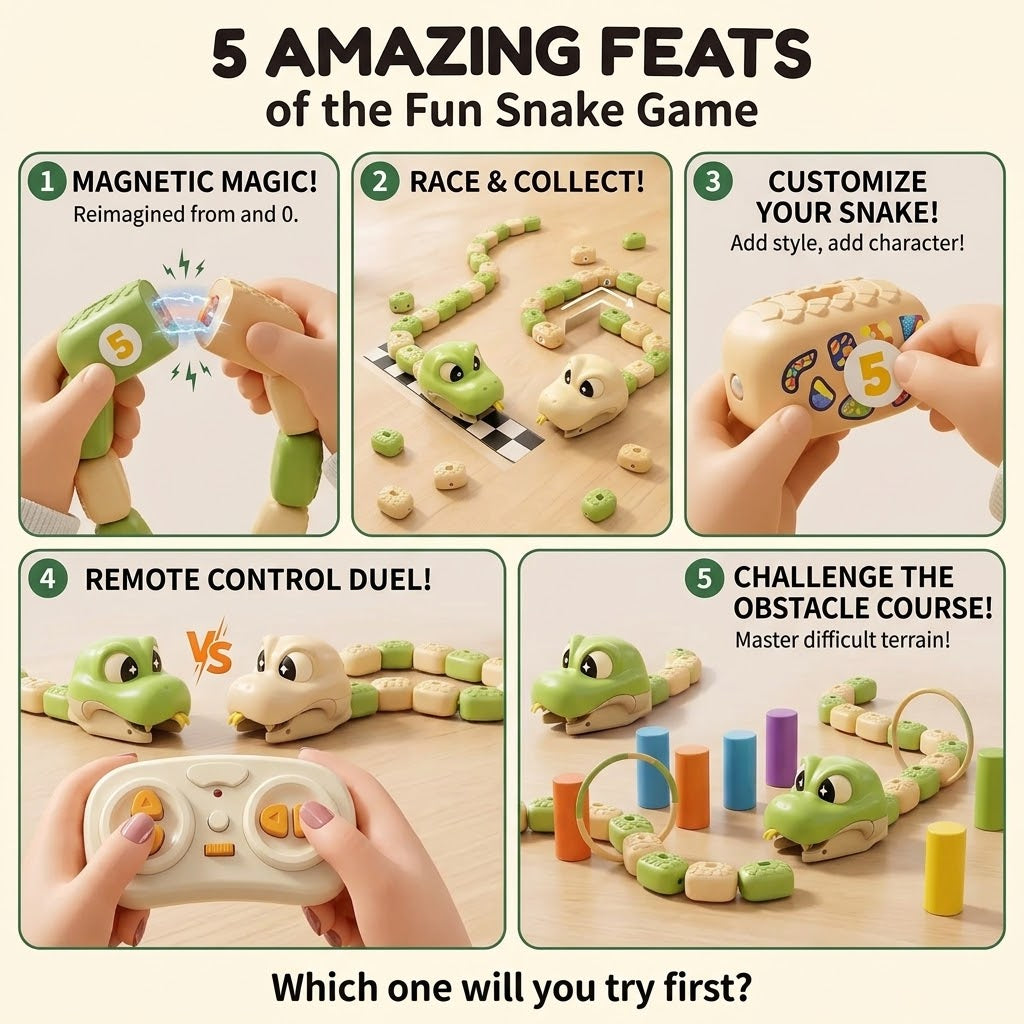 RC Magnetic Greedy Snake Game with Lights & Music, Wireless Remote, Ages 3+