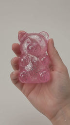 Sparkly Pink Gummy Bear Stress Relief Squeeze Toy – Sensory Fidget Ball with Gold Glitter