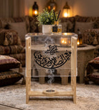 Luxury Bakhoor Side Table – Acrylic & Wood Islamic Decor(40x40x56cm)